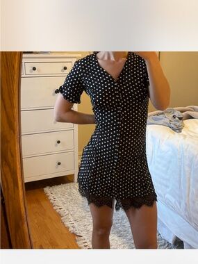 Roz & Ali Black and White Polka Dot Mini Dress